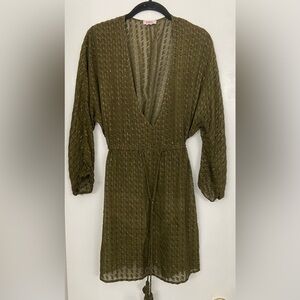 ERES Swim & Beach Cover Up Dress Olive Green Textured Silk Blend Size Medium